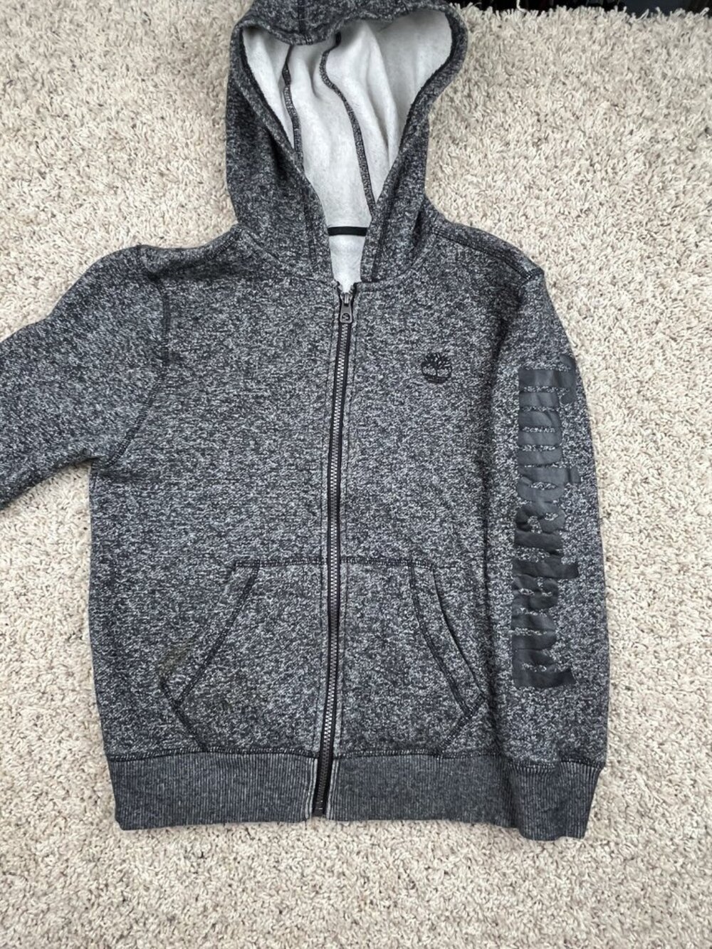 Timberland Boys Hayes Full-Zip Logo Hoodie, ~Medium Gray Charcoal Youth